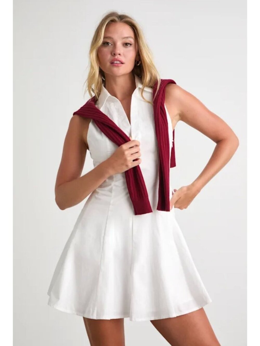 NWT Lulus Zenley White Collared Skater Mini Dress - Size: Small